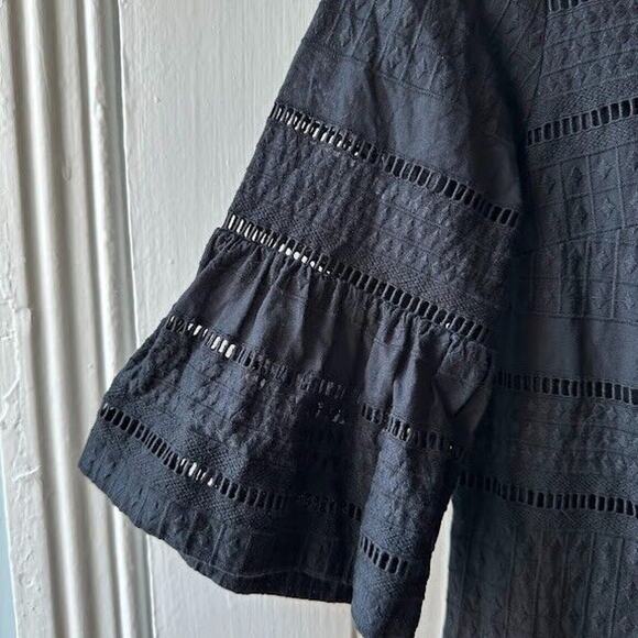 J Crew Shift Dress Womens 2 Black Bell Sleeve Cotton Lined Boho Tie Back - Picture 3 of 10